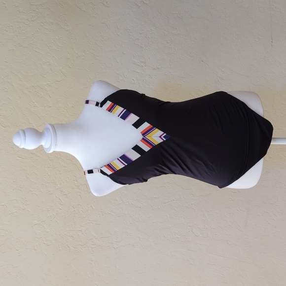 Trina Turk Black Treasure Cove Deep V Neck One Piece Swimsuit Size 12 - Picture 3 of 10